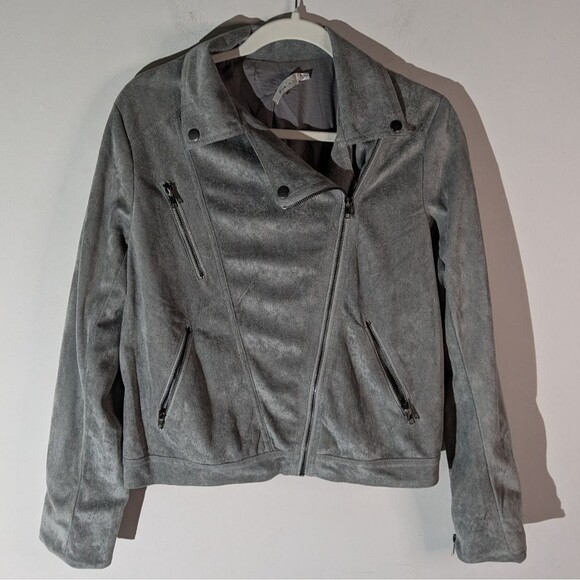 Ark NC Gray Faux Suede Asymmetrical Zip Jacket Women's Size Medium - Picture 1 of 7